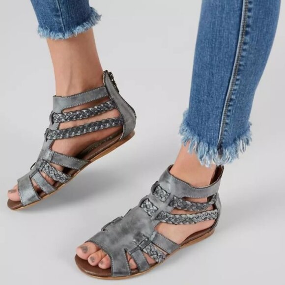 ROAN "Willa" Leather Gladiator Zip Up Sandals in a Misses size 6, fits 6.5 or 7 - Picture 1 of 9